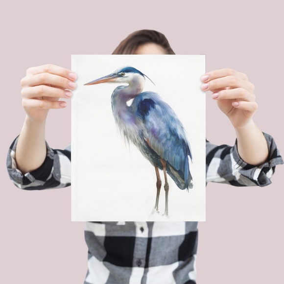 Watercolor Heron Portrait Wall Art Print Poster, Unframed - Picture 4 of 6